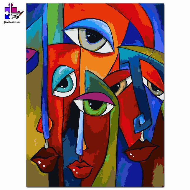 Bunte abstrakte Gesichte | Malen nach Zahlen-Zahlmaler.de