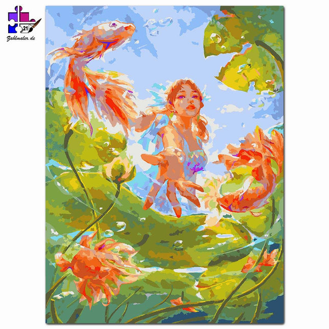 Mädchen aus Perspektive des Teichs | Malen nach Zahlen-Zahlmaler.de