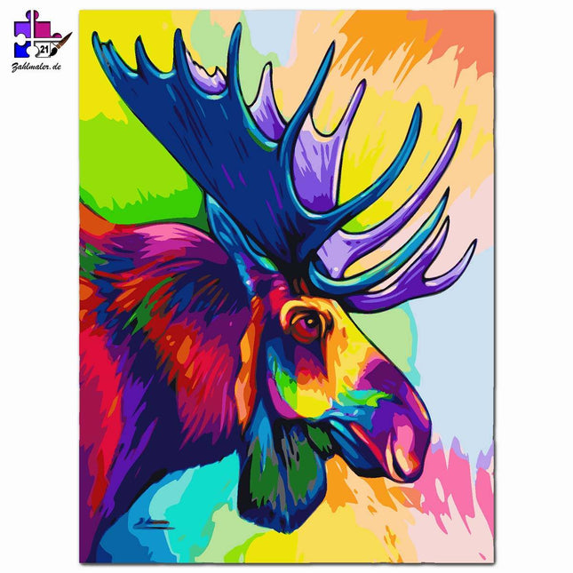 Bunter Vibranter Elch | Malen nach Zahlen-Zahlmaler.de