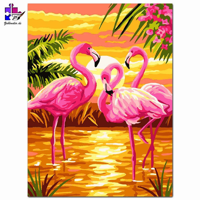 Flamingos im Sonnenuntergang | Malen nach Zahlen-Zahlmaler.de