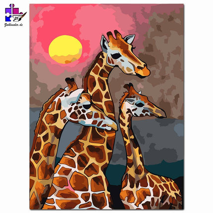 Giraffengeschwister im Sonnenuntergang | Malen nach Zahlen-Zahlmaler.de