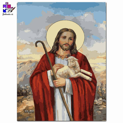 Das Lämmchen in der hand Jesus | Malen nach Zahlen-Zahlmaler.de