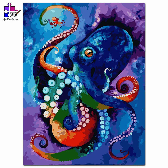 Abstrakter bunter Kraken | Malen nach Zahlen-Zahlmaler.de