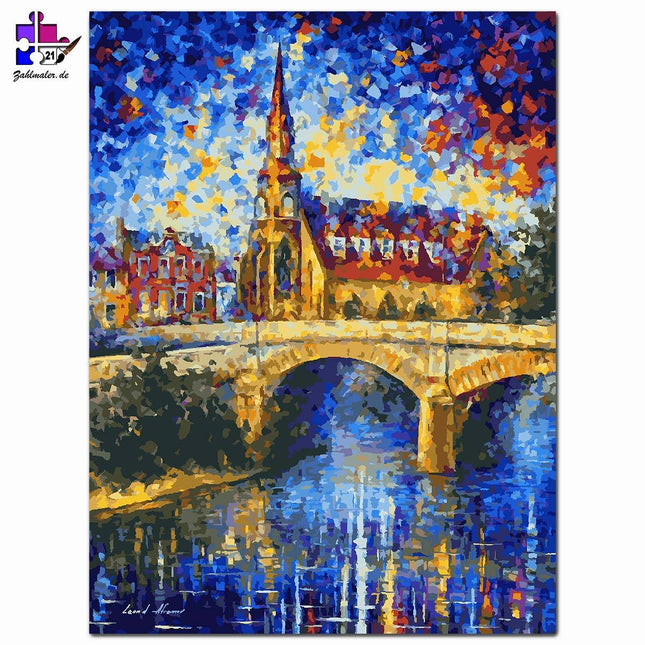 Abstrakte Kirche Am Fluss | Malen nach Zahlen-Zahlmaler.de