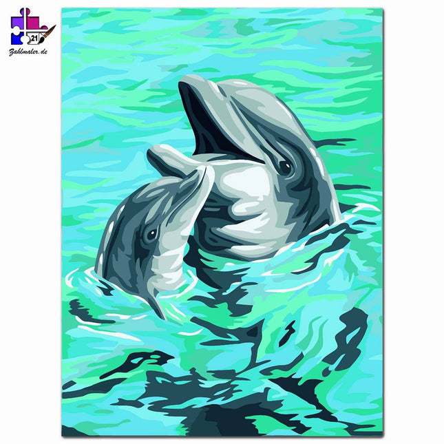 Lachenden Delfine im Türkisen Meer | Malen nach Zahlen-Zahlmaler.de