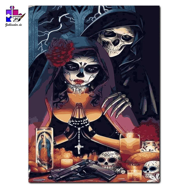 Gruseliges Totenfest am Altar | Malen nach Zahlen-Zahlmaler.de