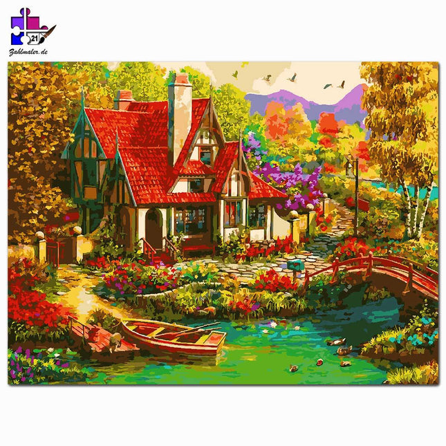 Wunderhaus am Fluss | Malen nach Zahlen-Zahlmaler.de