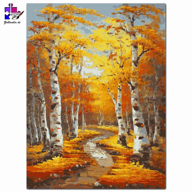 Weg in den Birkenwald | Malen nach Zahlen-Zahlmaler.de